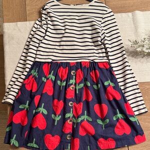 Mini Boden Navy Striped Dress with Red Heart Pattern